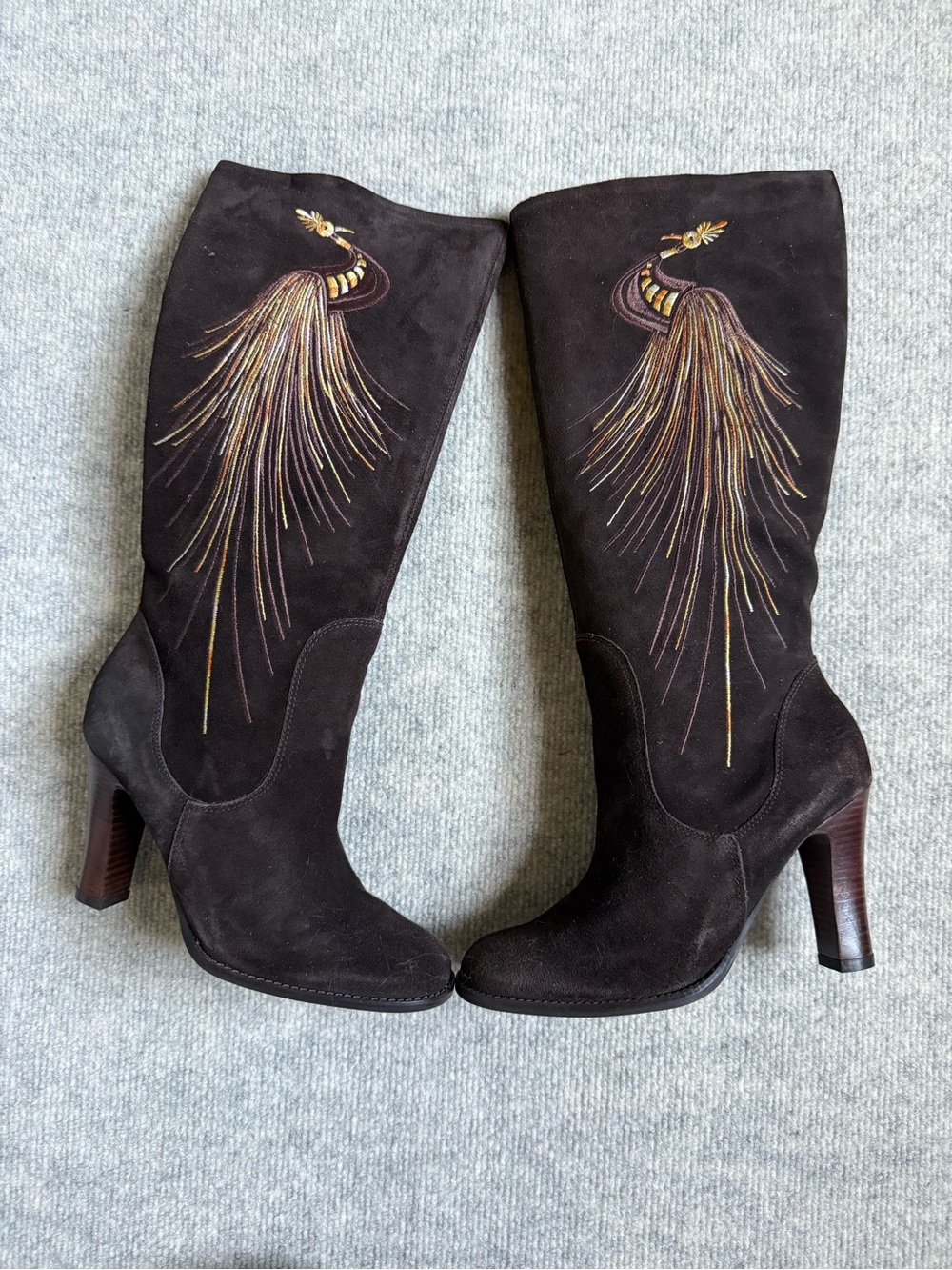 Faith UK Embroidered Brown Suede Boots